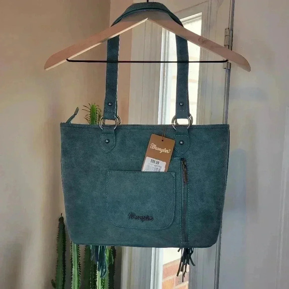 NWT Wrangler Concealed Carried Leather Floral Embroydered Teal Purse - Picture 4 of 10